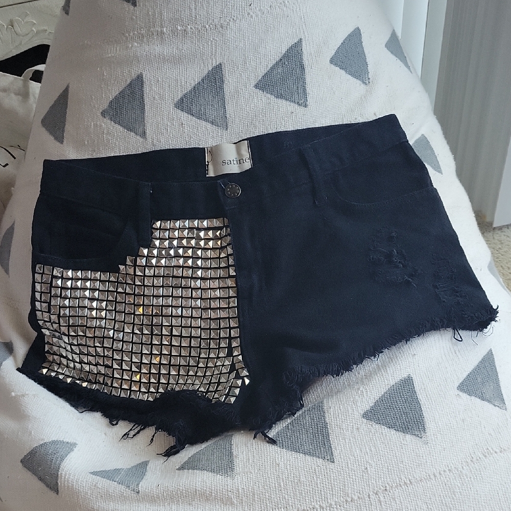 Black Studded Women Shorts